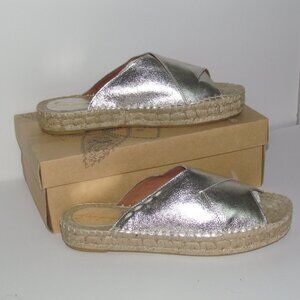 Free People Women Tuscan Silver Leather Platform Espadrille Sandal Size 9 NIB